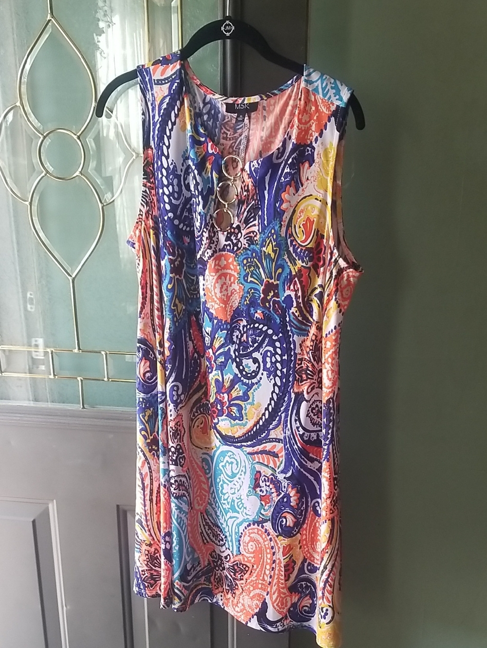 MSK Multicolor Paisley Sleeveless Dress with Ring Accents